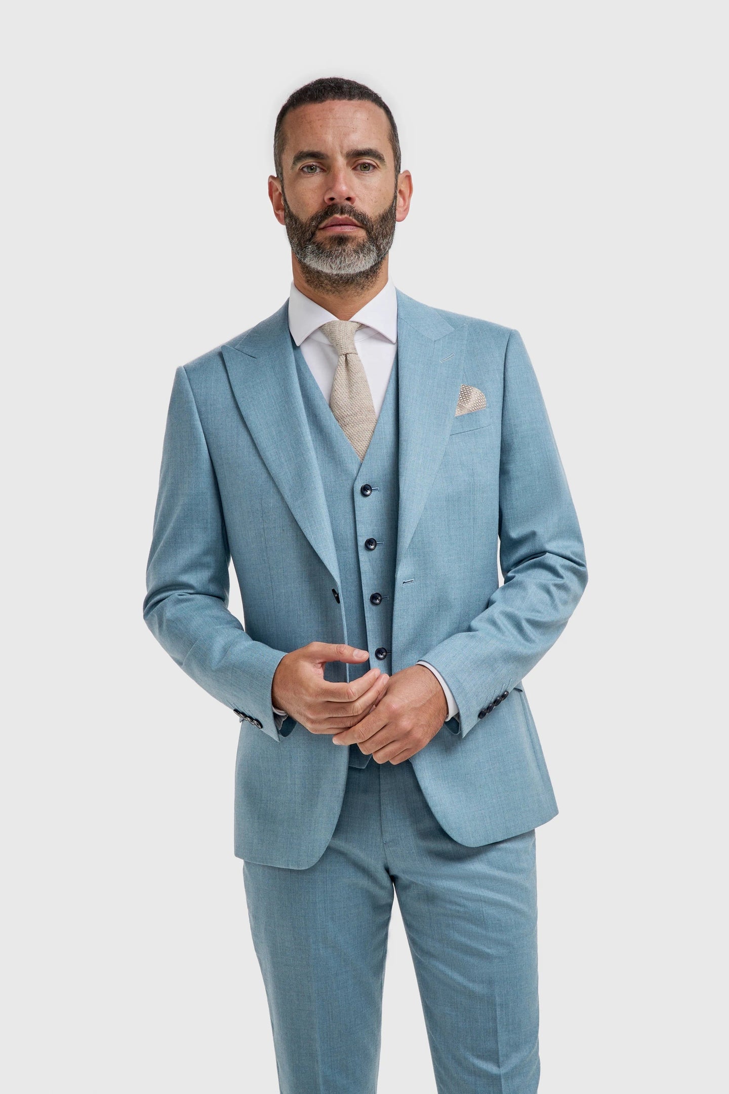 James - Men's Light Blue 3 Piece Textured Suit