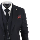 James Men's Classic Black 3-Piece Suit with Red Pocket Square