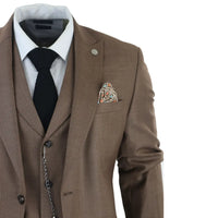 James Men's 3-Piece Plain Brown Suit with Classic Fit