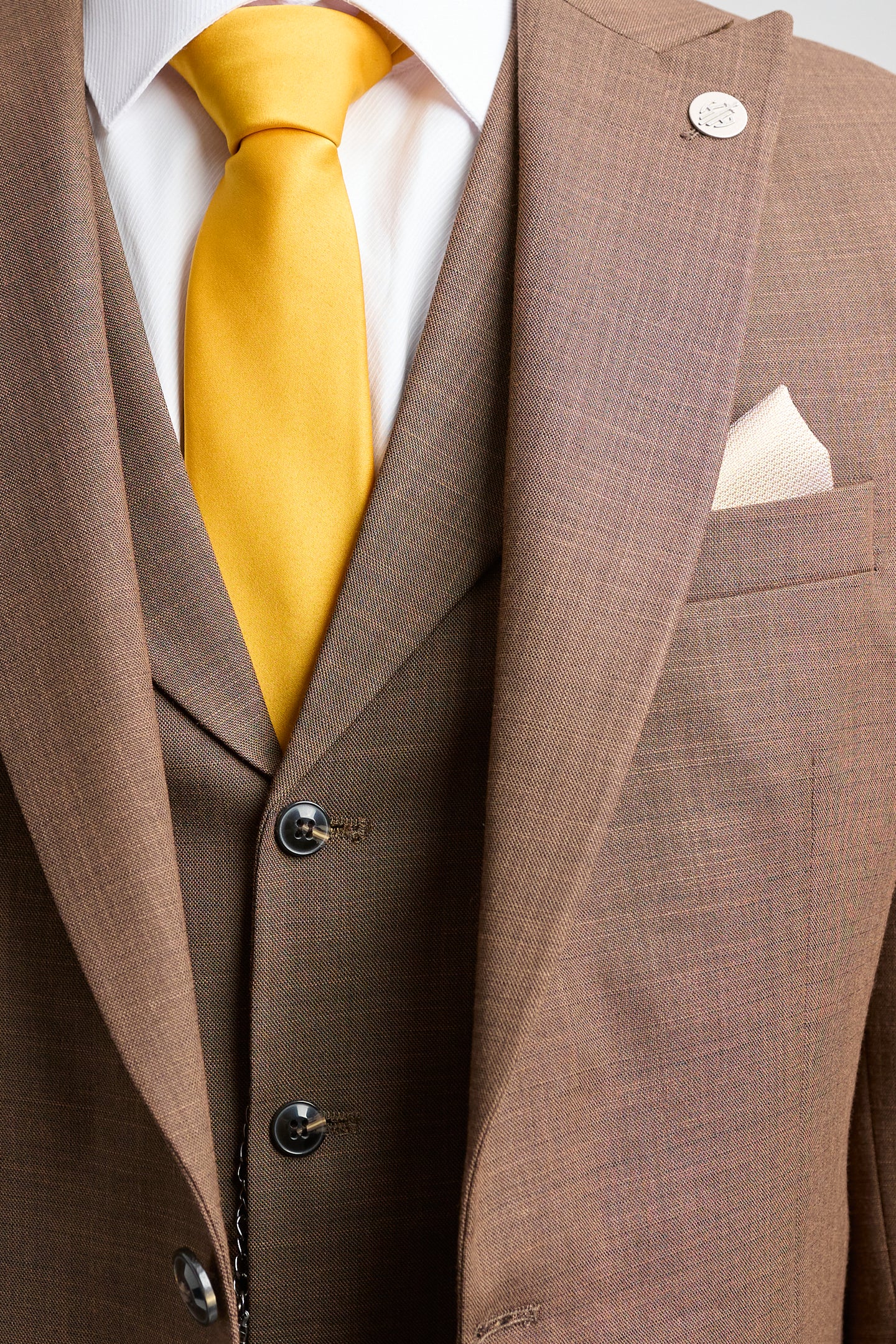 James Men's 3-Piece Plain Brown Suit with Classic Fit