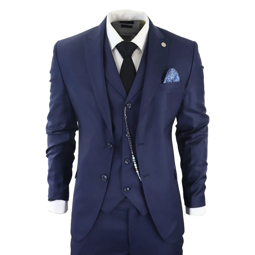 James Men's 3-Piece Navy Blue Tailored Fit Suit