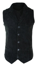 Mens Real Suede Leather Black Smart Casual Gilet Waistcoat Vintage Retro