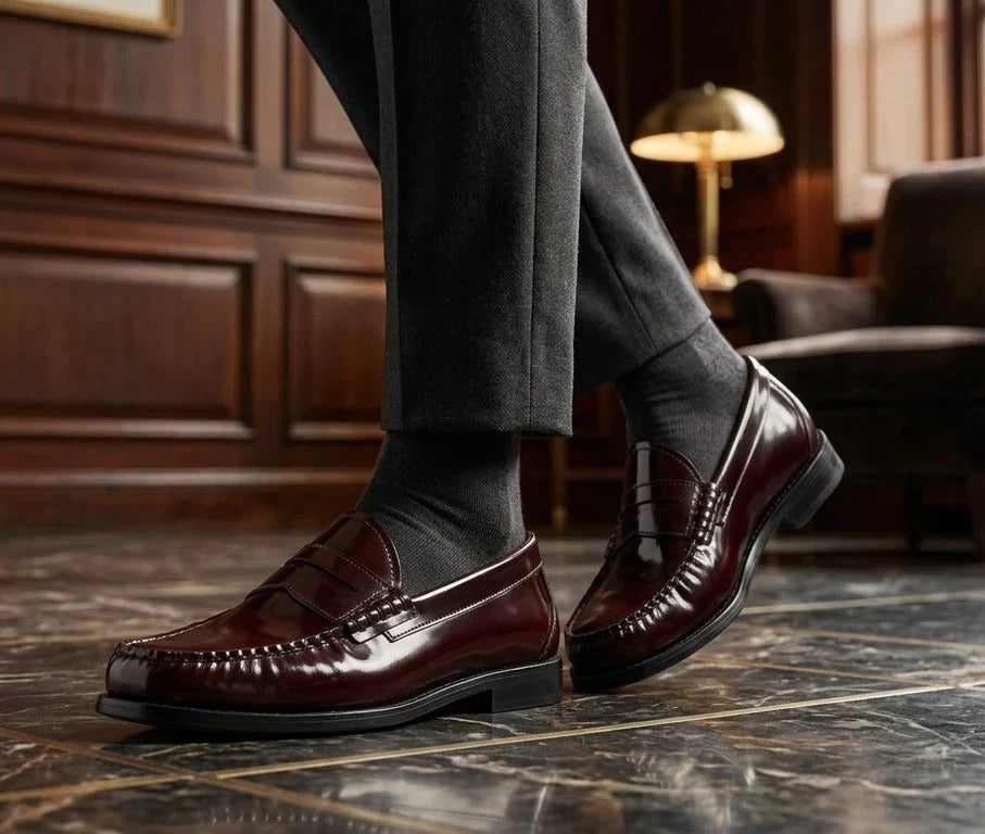 Joseph - Men's Burgundy Patent Leather Penny Loafers