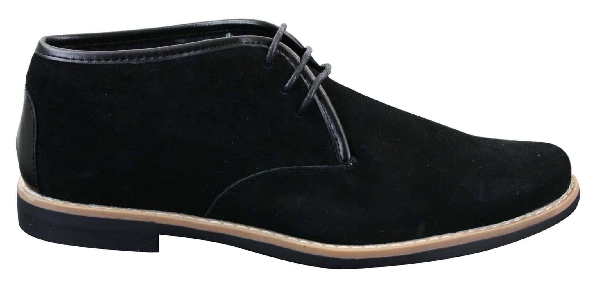 Elong K16 Mens Suede Low Ankle Chelsea Boots Laced Dessert Chukka Shoes Leather Inner Black