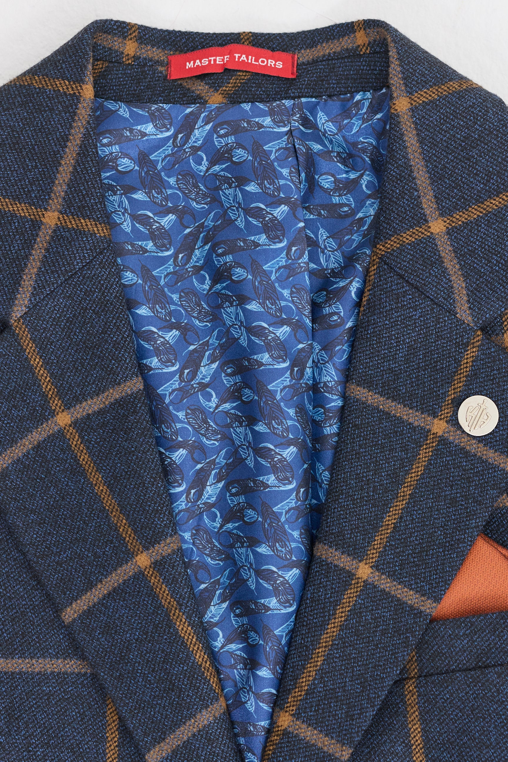 Mens Herringbone Tweed Check 3 Piece Wool Suit 1920s Vintage - Navy Blue