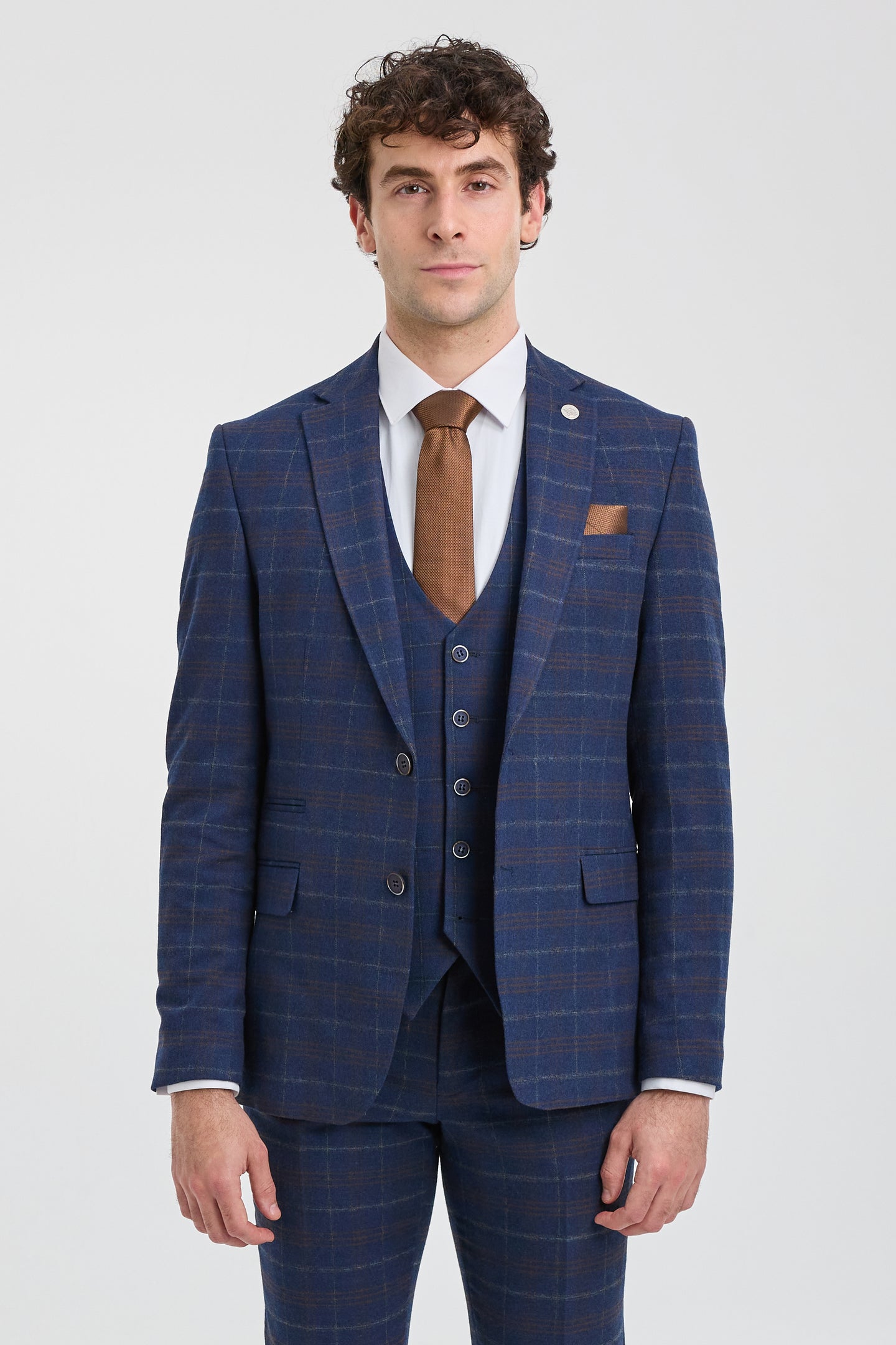 Mens Navy-Blue Check 3 Piece Suit - Paul Andrew Kenneth