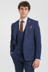 Mens Navy-Blue Check 3 Piece Suit - Paul Andrew Kenneth