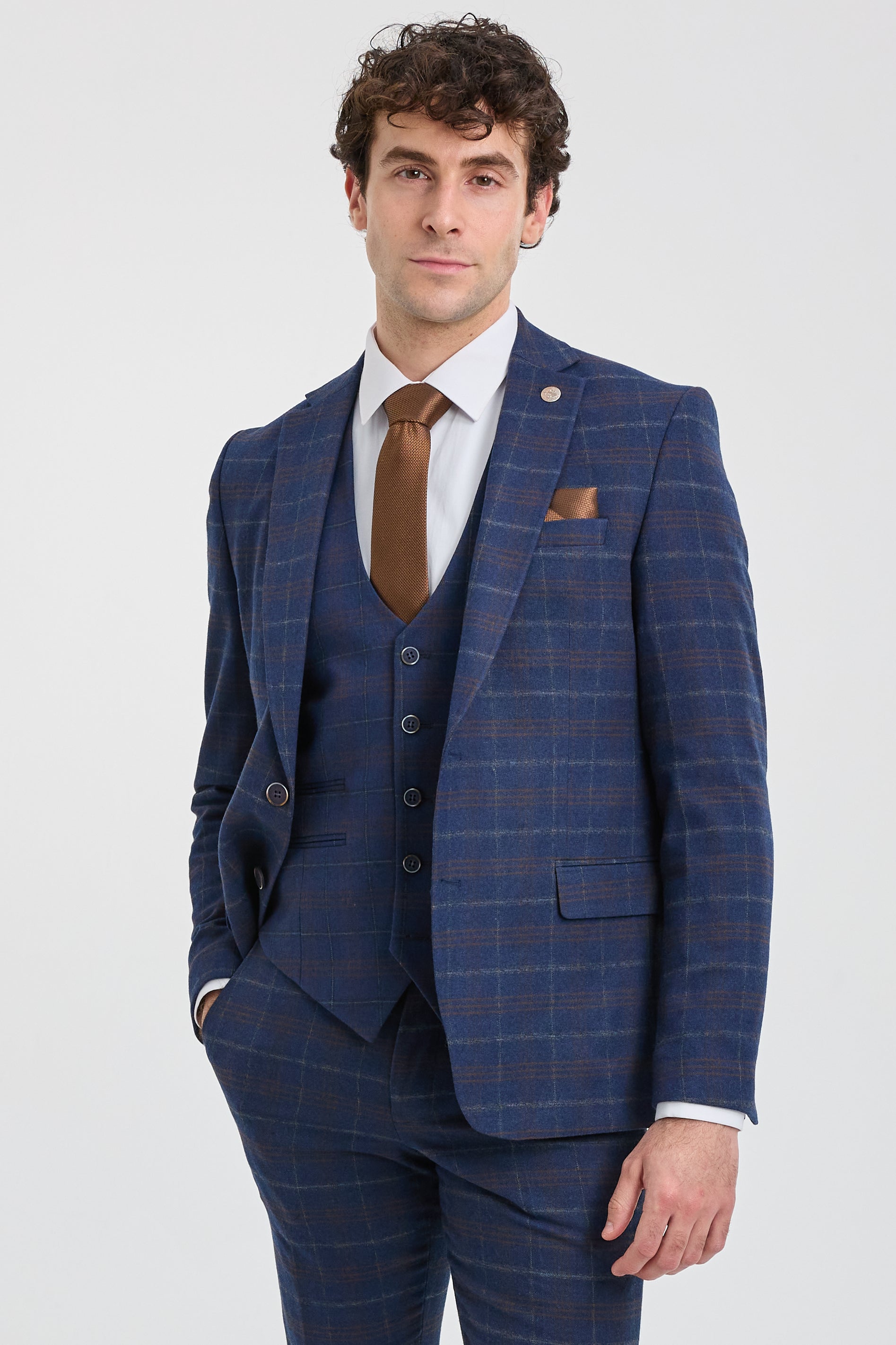 Mens Navy-Blue Check 3 Piece Suit - Paul Andrew Kenneth