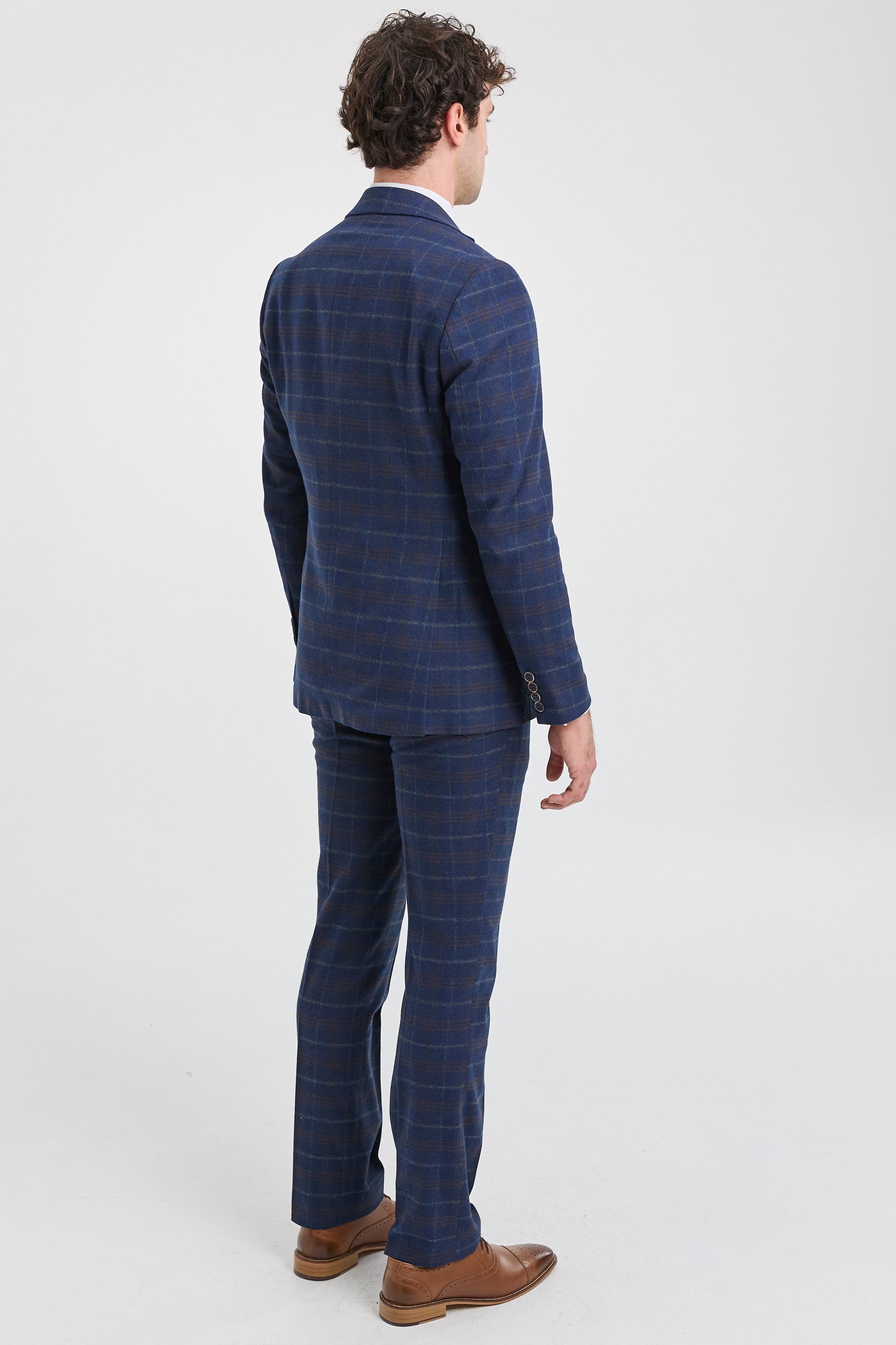 Mens Navy-Blue Check 3 Piece Suit - Paul Andrew Kenneth