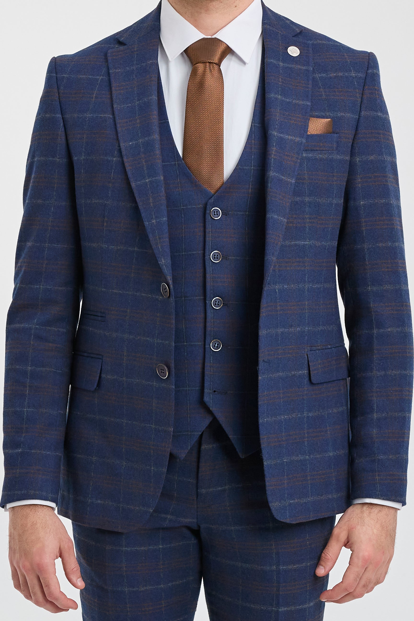 Mens Navy-Blue Check 3 Piece Suit - Paul Andrew Kenneth