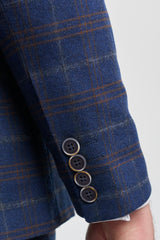 Mens Navy-Blue Check 3 Piece Suit - Paul Andrew Kenneth