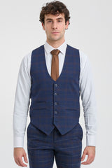 Mens Navy-Blue Check 3 Piece Suit - Paul Andrew Kenneth
