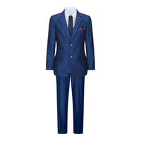 Boys 3 Piece Shiny Blue Wedding Party Suit Tailored Fit Smart Formal