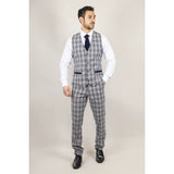 Knight Men's 3-Piece Grey and Blue Checked Suit