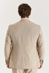 Mens Beige 3 Piece Tweed Check Suit
