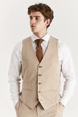 Mens Beige 3 Piece Tweed Check Suit