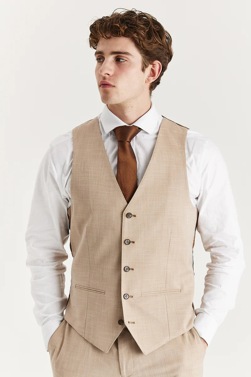 Mens Beige 3 Piece Tweed Check Suit