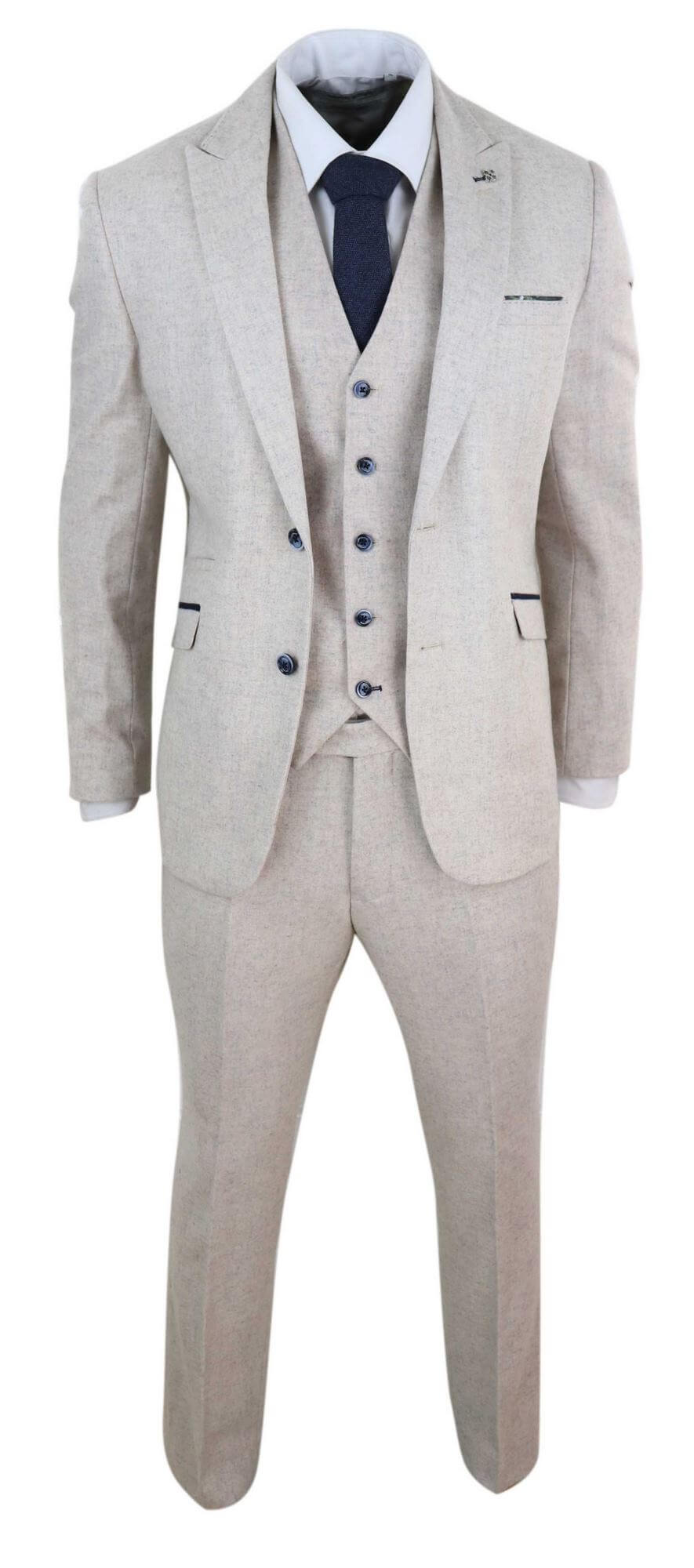 Mens Cream Vintage 3 Piece Suit