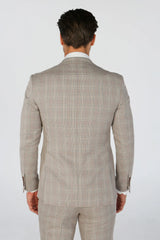 Leo - Men's Beige 3 Piece Checked Tailored Fit Suit
