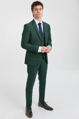 Leo - Men's Green 3 Piece Checked Tailored Fit Suit