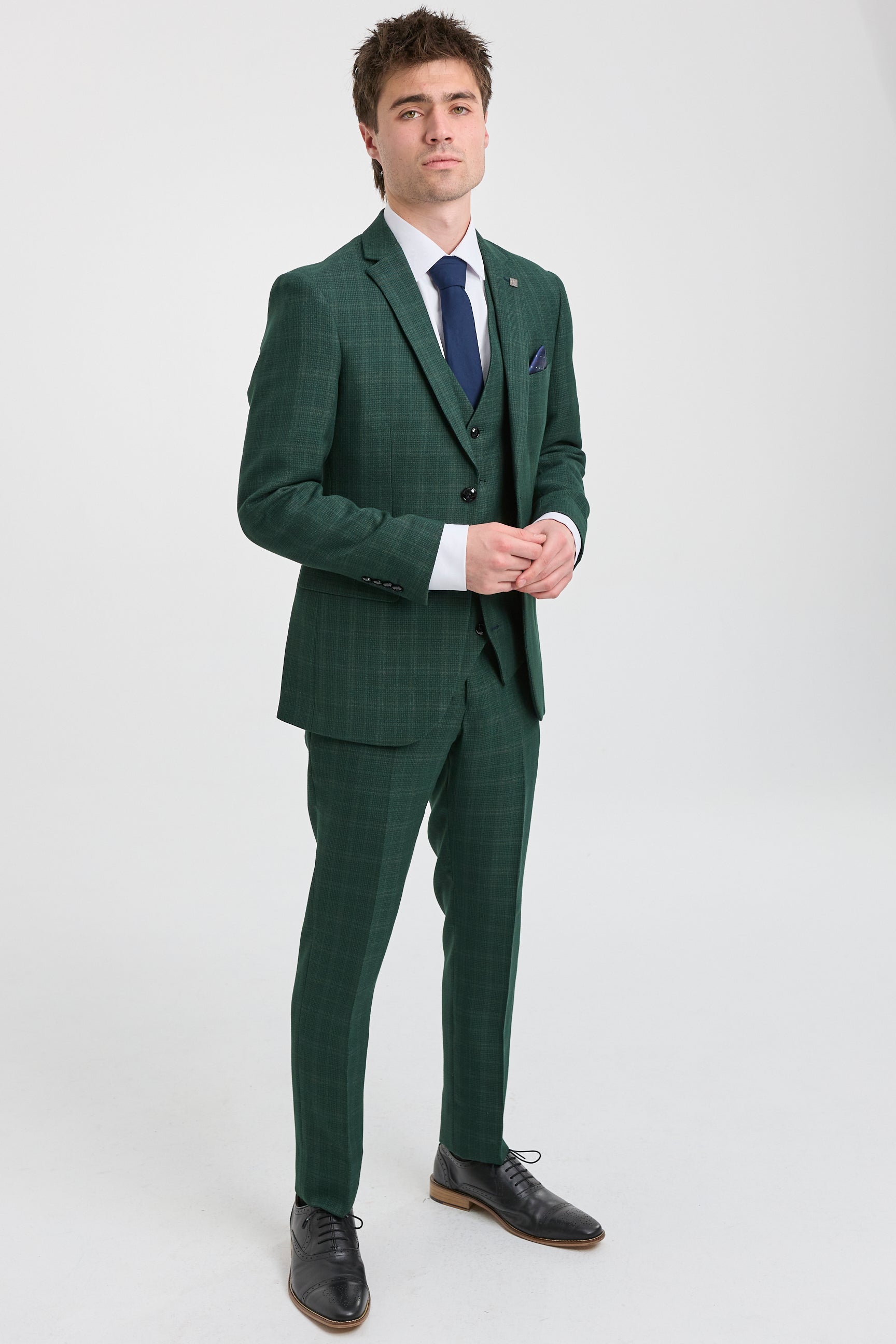 Leo - Men's Green 3 Piece Checked Tailored Fit Suit