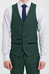 Leo - Men's Green 3 Piece Checked Tailored Fit Suit