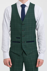 Leo - Men's Green 3 Piece Checked Tailored Fit Suit