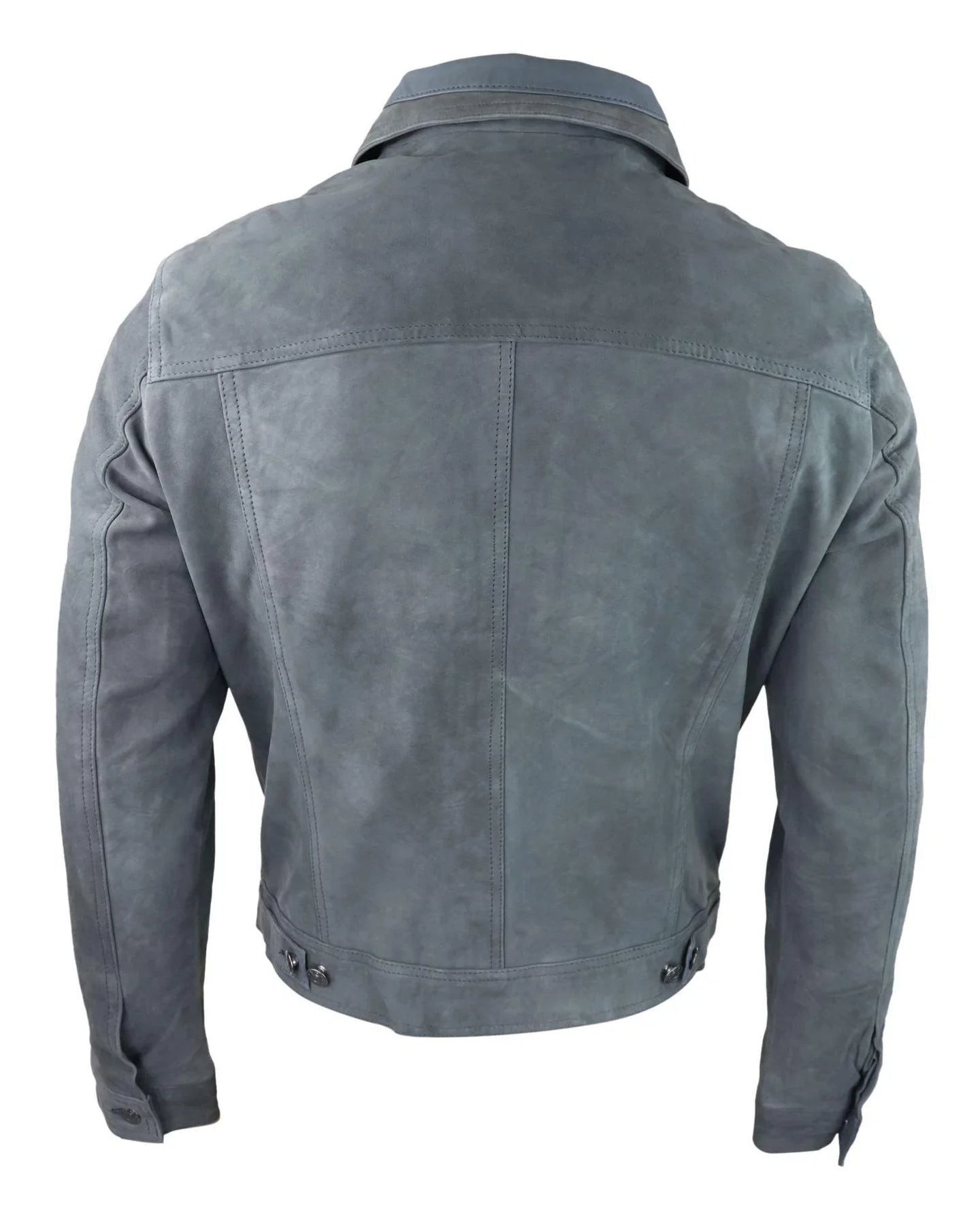 Mens Genuine Suede Jacket Leather Jeans Denim Short Mens Biker Classic Vintage Grey