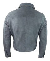 Mens Genuine Suede Jacket Leather Jeans Denim Short Mens Biker Classic Vintage Grey