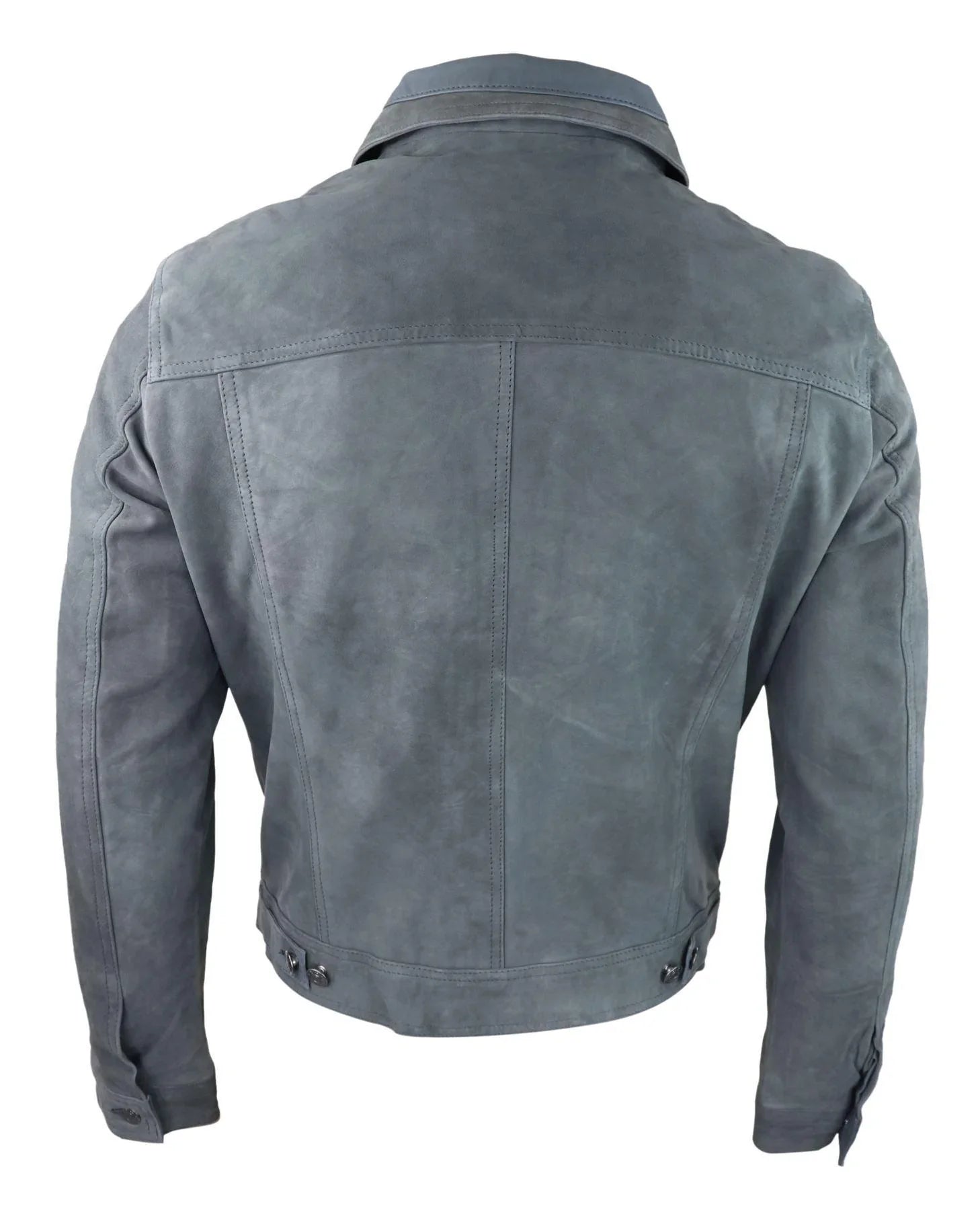 Mens Genuine Suede Jacket Leather Jeans Denim Short Mens Biker Classic Vintage Grey