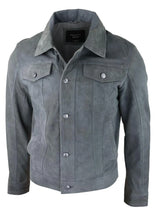 Mens Genuine Suede Jacket Leather Jeans Denim Short Mens Biker Classic Vintage Grey