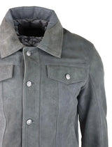 Mens Genuine Suede Jacket Leather Jeans Denim Short Mens Biker Classic Vintage Grey