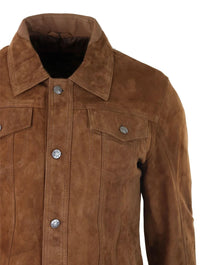 Mens Genuine Suede Jacket Leather Jeans Denim Short Mens Biker Classic Vintage Tan