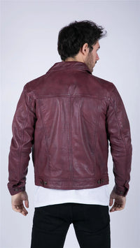 Mens Real Leather Shirt Jacket Burgundy Wine Retro Jeans Style Brando Classic