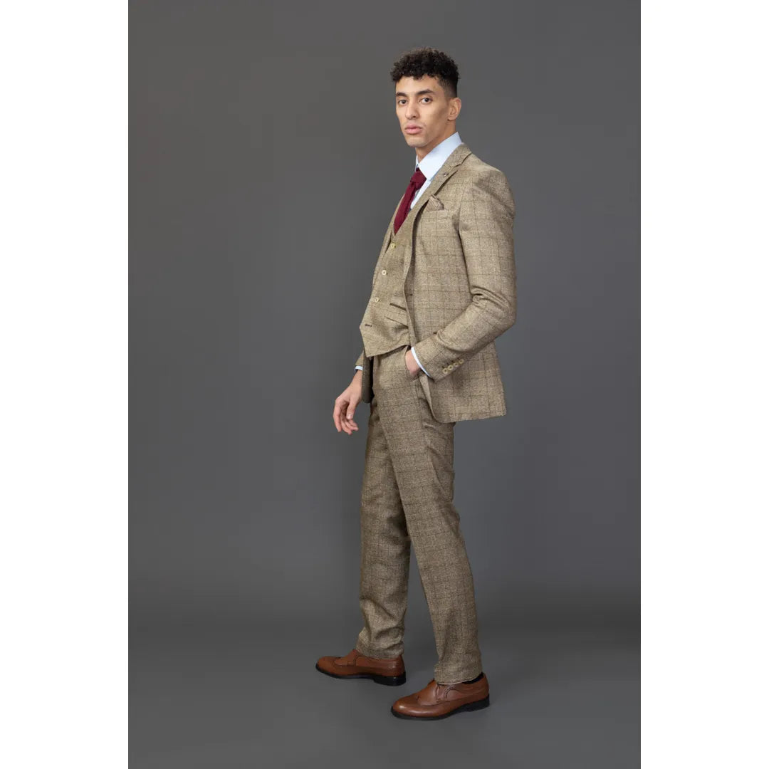 Liam - Men's 3 Piece Brown Checked Suit