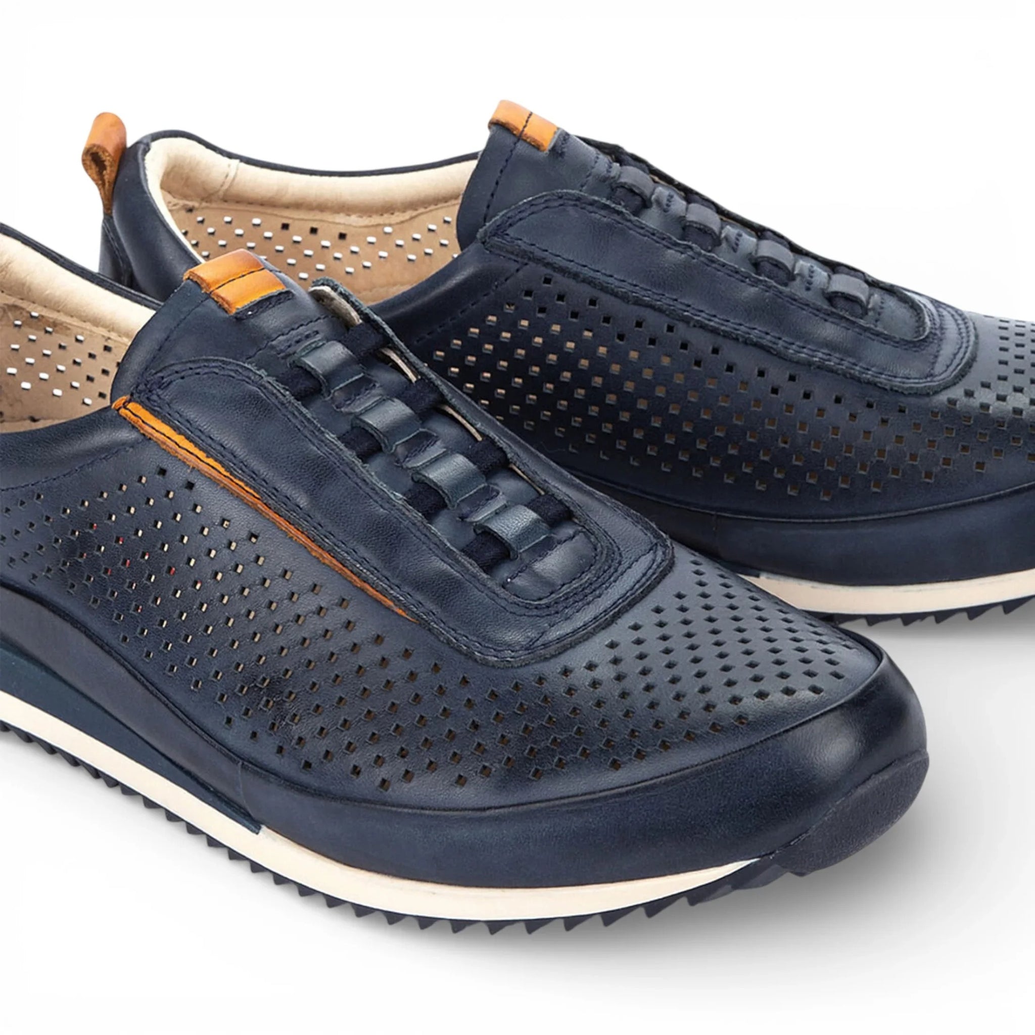 Liverpool - Men's Blue Leather Elastic Slip-on Sneakers