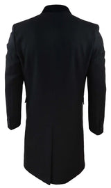 Mens 3/4 Long Double Breasted Black Overcoat