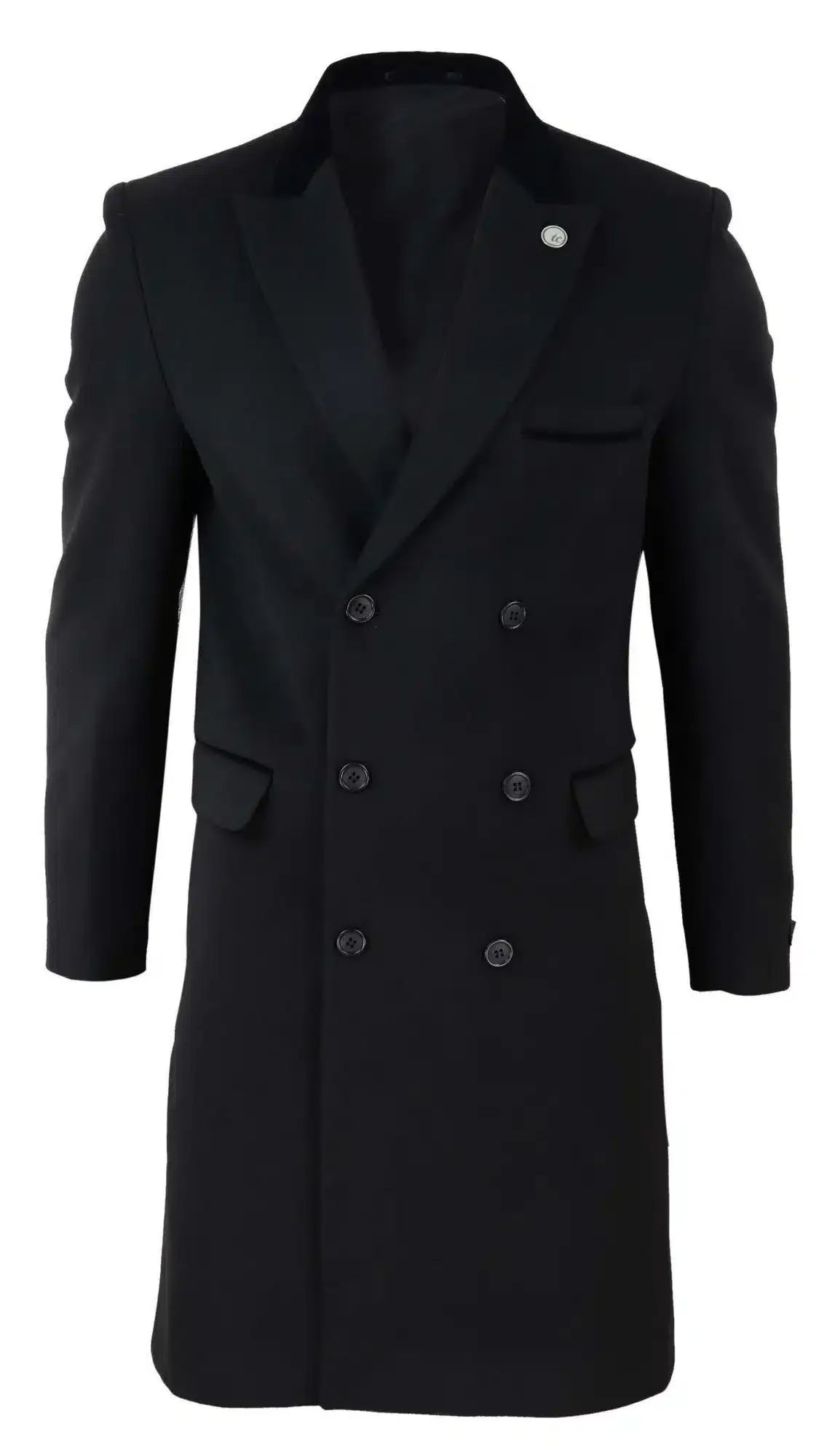 Mens 3/4 Long Double Breasted Black Overcoat