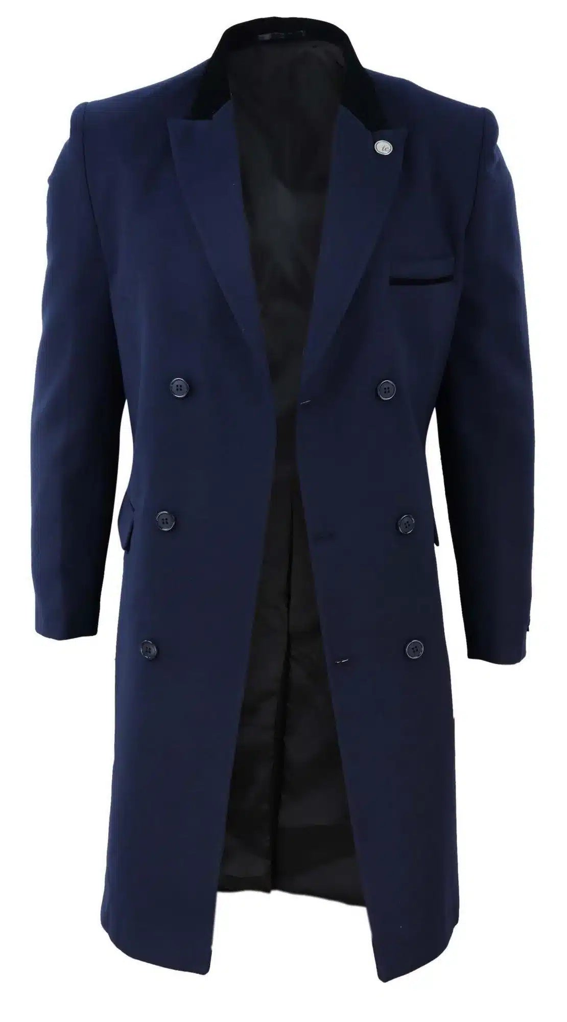 Mens 3/4 Long Double Breasted Navy Overcoat