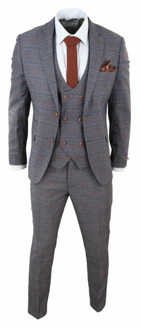 Grey 3 Piece Suit with Double Breasted Waistcoat