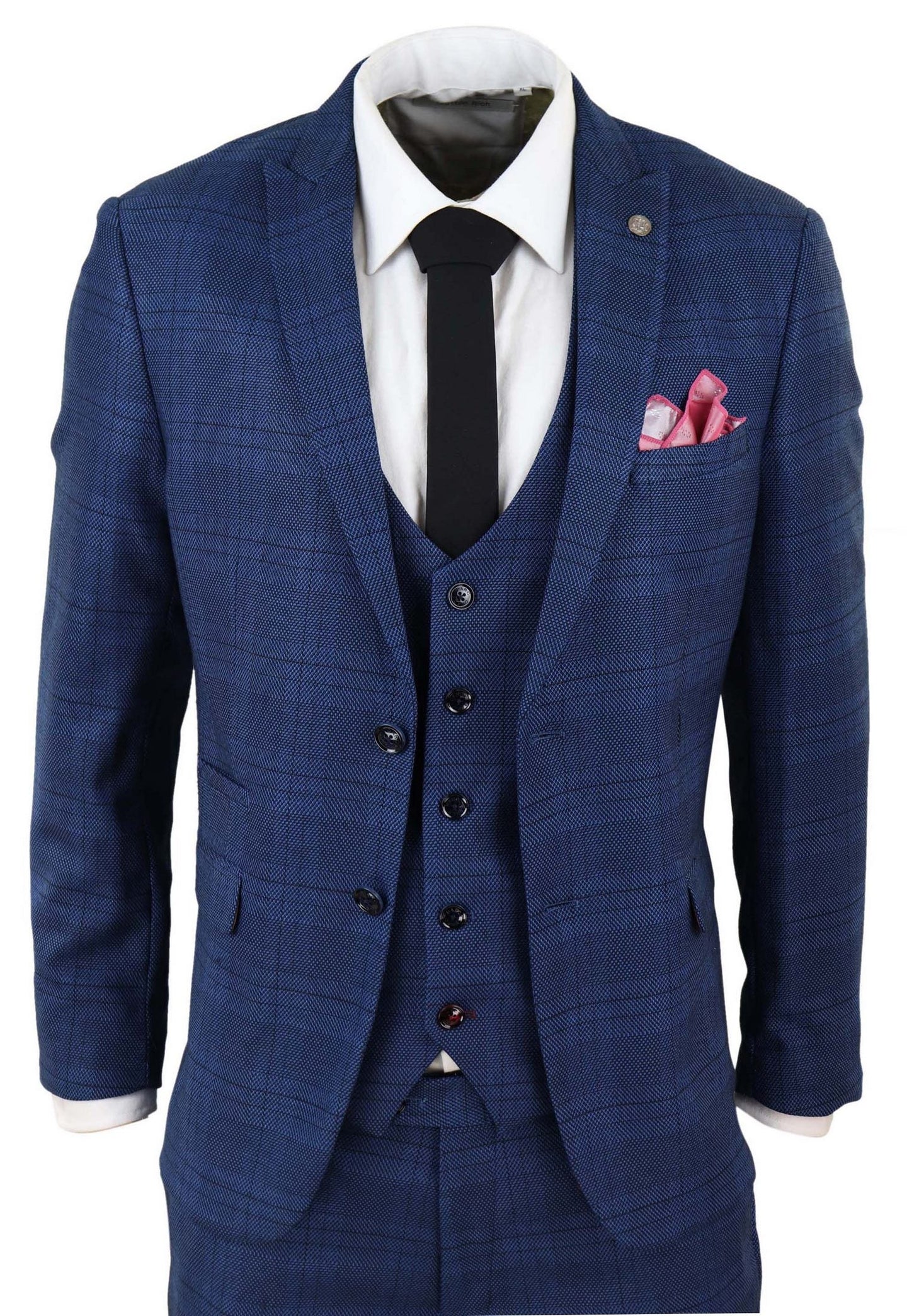 Marc Darcy Jerry - Blue 3 Piece Check Suit