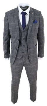Marc Darcy Scott - Mens Grey with Blue Check 3 Piece Suit