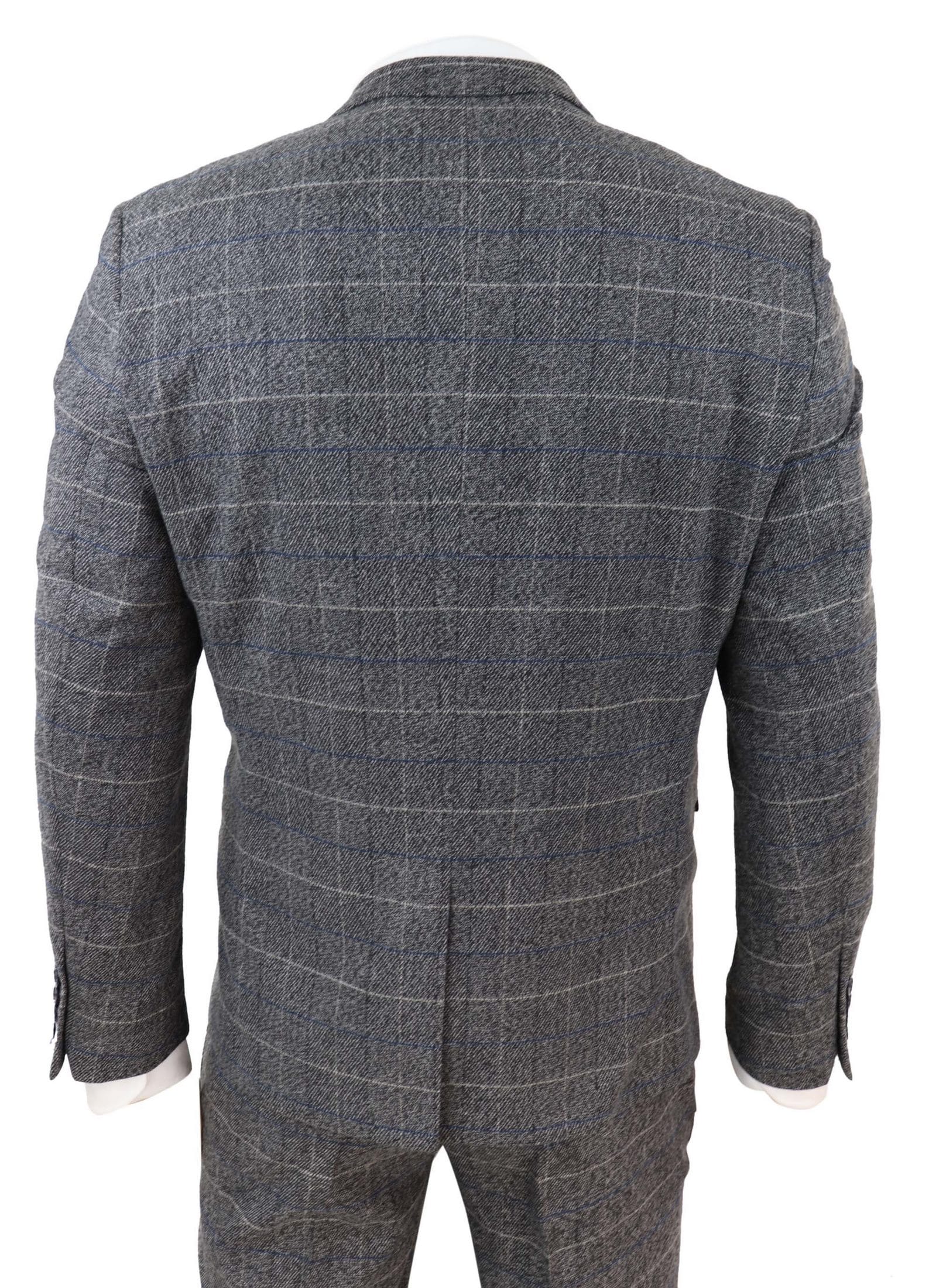 Marc Darcy Scott - Mens Grey with Blue Check 3 Piece Suit