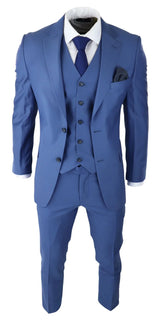Mens Classic Light Blue 3 Piece Suit Slim Fit Vintage Retro Smart Formal Wedding
