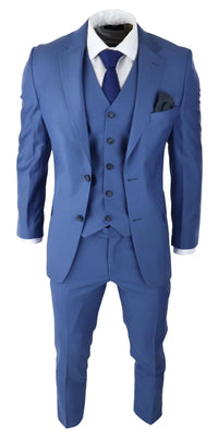 Mens Classic Light Blue 3 Piece Suit Slim Fit Vintage Retro Smart Formal Wedding