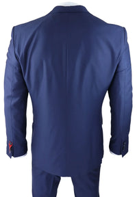 Mens Classic Navy Blue 3 Piece Suit Slim Fit Vintage Retro Smart Formal Wedding