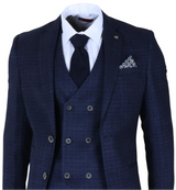 Luis - Men's Blue Plaid Check Slim Fit 3 Piece Suit