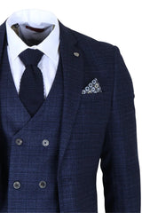 Luis - Men's Blue Plaid Check Slim Fit 3 Piece Suit