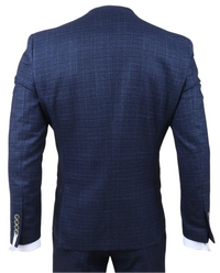 Luis - Men's Blue Plaid Check Slim Fit 3 Piece Suit