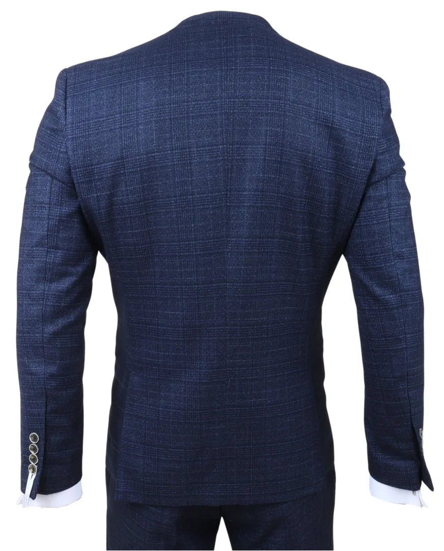 Luis - Men's Blue Plaid Check Slim Fit 3 Piece Suit